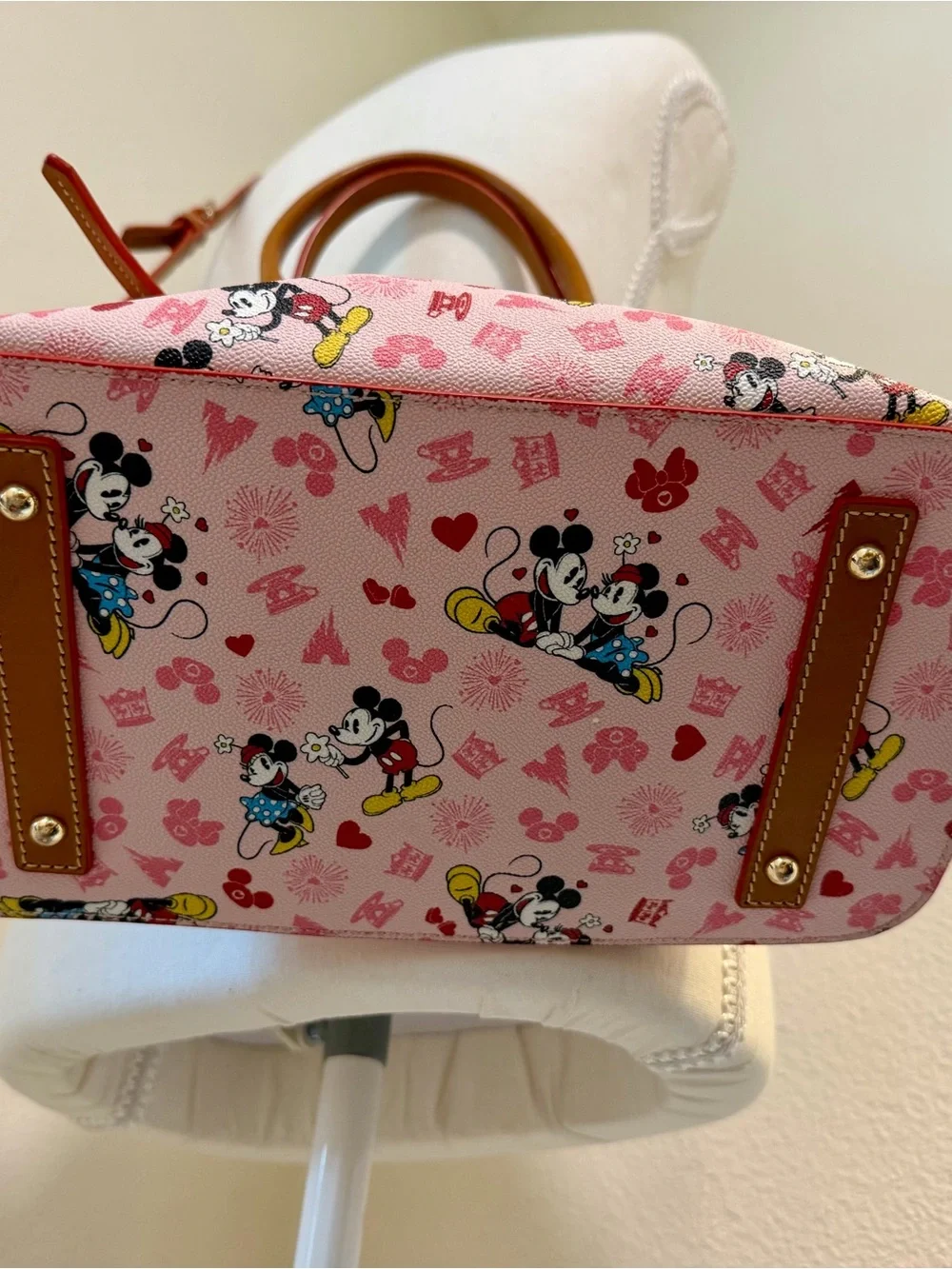 Dooney & Bourke Disney Mickey Mouse Print Satchel Purse Brown Trim Love Heart
